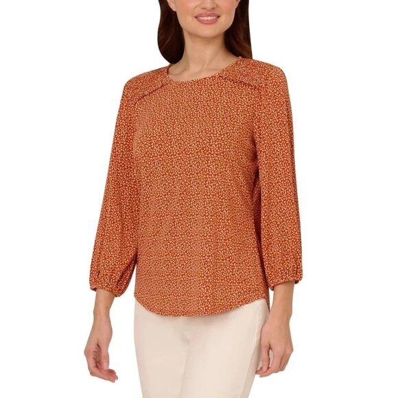 Adrianna Papell Tops - NWOT Adrianna Papell Women's XS Rust Floral Print Blouse With Smocked Neck J1002